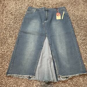 Denim Maxi Skirt Plus Size 24 Blue Jean Long Slit Front Y2K 90s Vintage Grunge